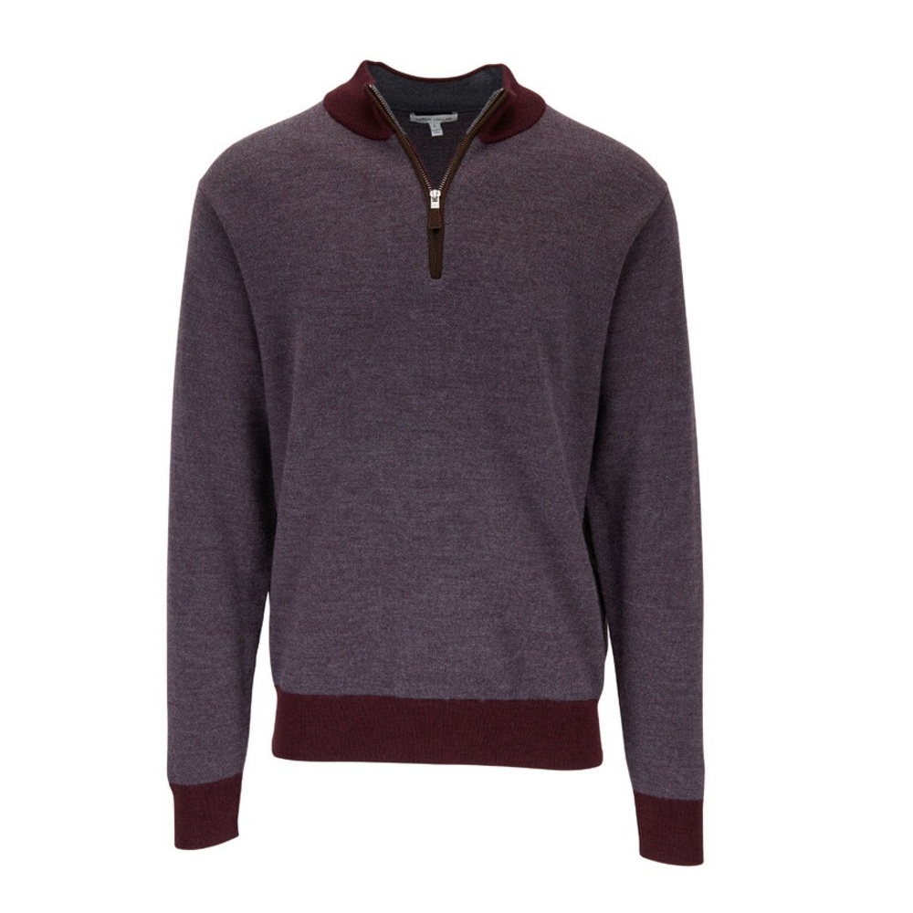 PETER MILLAR Burgundy Birdseye Quarter-Zip Merino Wool Pullover size L